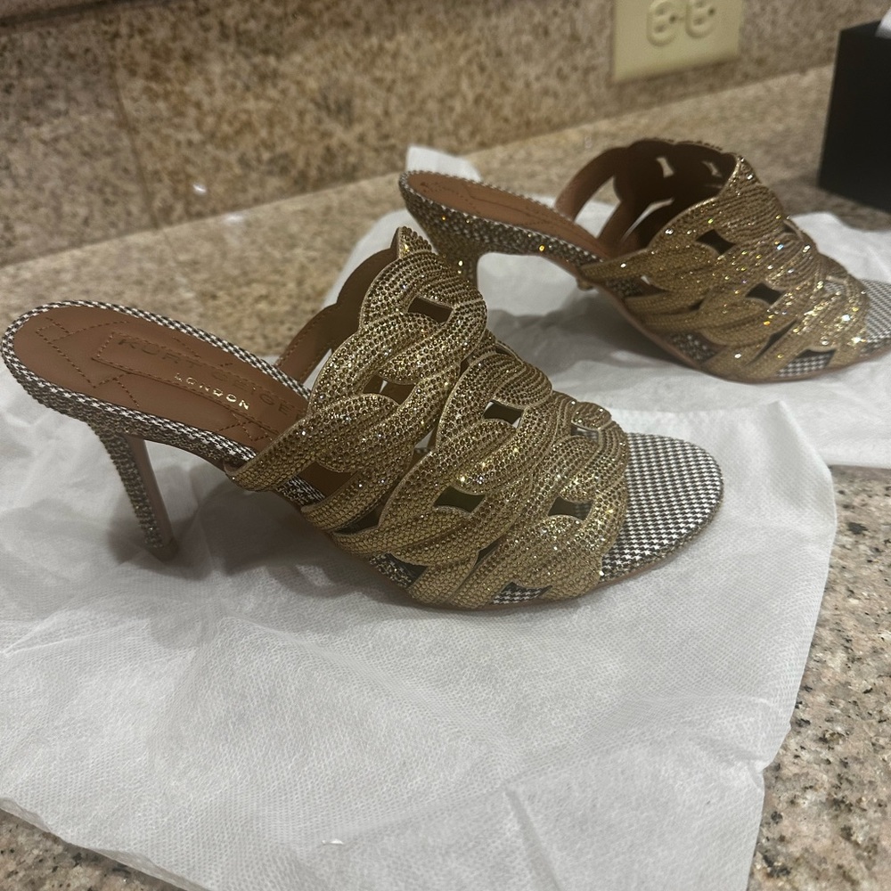 Kurt Geiger Gold Crystal Chain Mules
